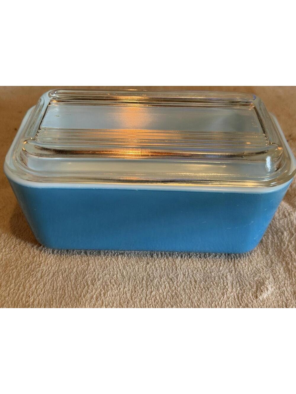 Pyrex Glass 502-B Refrigerator Dish Mini Loaf Turquoise A-26 Glass Lid 502-C
